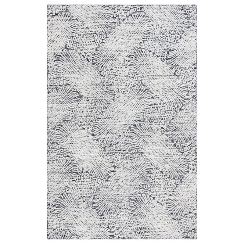 Tapis ivoire / noir en coton et laine touffetés à la main Dietwald, Rectangle 8 pi x 10 pi
