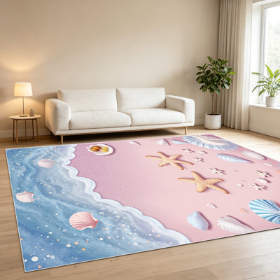 Tapis de bord de mer à thème 1PC pour le salon, doux et confortable, convient à toutes les saisons, facile à entretenir, tapis de sol intérieur lavable à la machine, ferme sous la table adaptée pour la chambre à coucher, le balcon, le patio, la salle à manger, le couloir, la décoration intérieure, ...