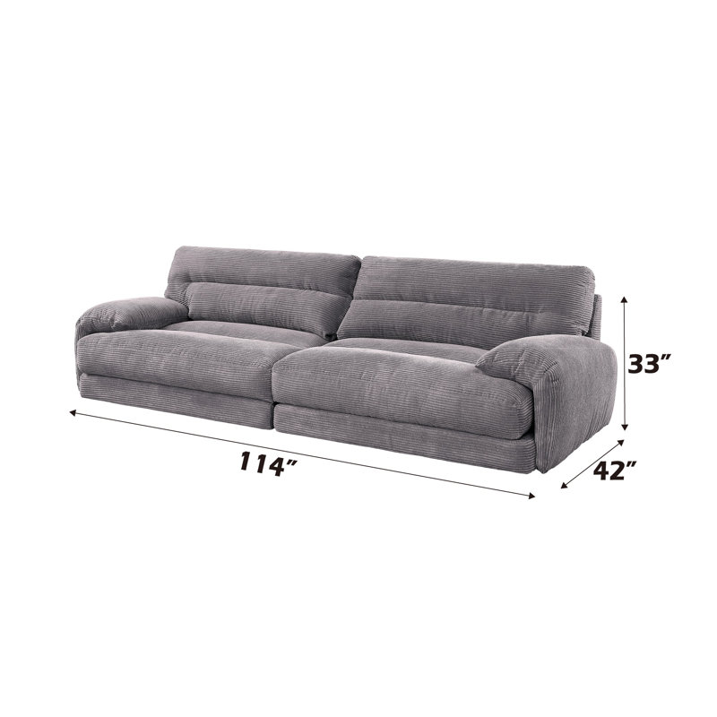 Cadenza Gray Corduroy 3-Seat Sofa with Foam Cushions