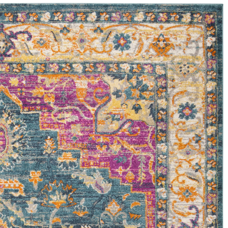 Felty Oriental Blue/Pink Area Rug, Rectangle 6' x 9'