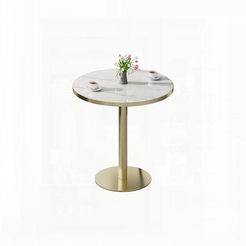 Table de salle à manger ronde et bistro moderne avec plateau en faux marbre, assemblage facile et structure en métal robuste