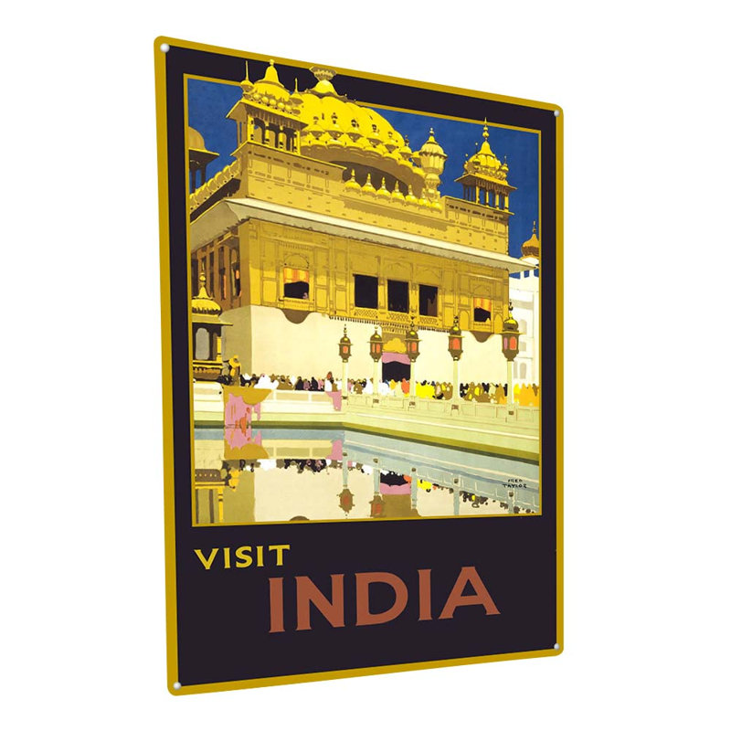«Visit India» sur impression métallique, H 15,5 po x l 11,5 po x P 0,04 po