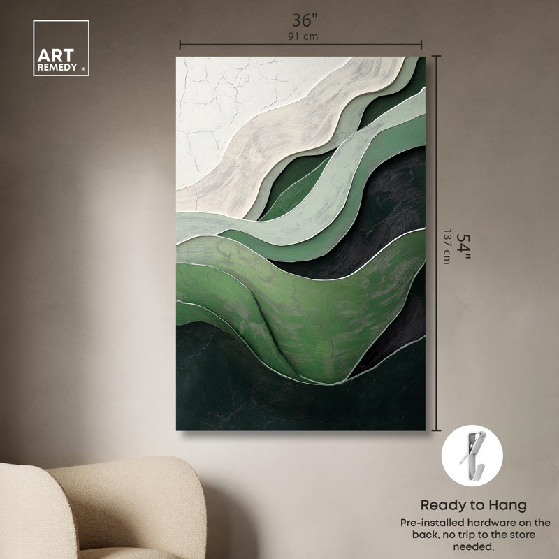 «Green Echoes I», art abstrait vert, H 54 po x l 36 po, Toile tendue