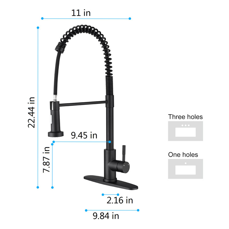 Robinet de cuisine noir mat avec douchette rétractable, acier inoxydable, buse rotative à 360 ° pour un débit d'eau sans effort, surface corrosive et antirouille, poignée rétractable en acier noir