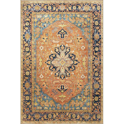 Yellow Traditional Patterned Woven Base Rug
