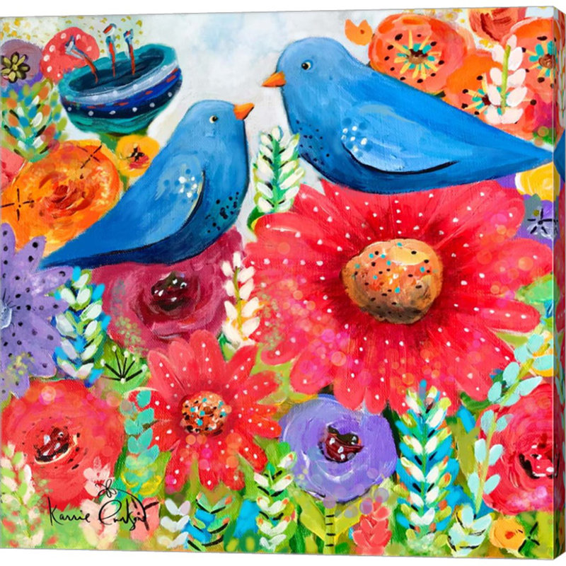 Blue Bird Bouquet Colorful Canvas Wall Art for Kids