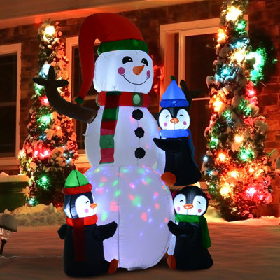 6' Christmas Inflatables Outdoor Decorations Snowman With Penguins, Blow-Up Yard Christmas Decor With LED Rotating Colorful Light