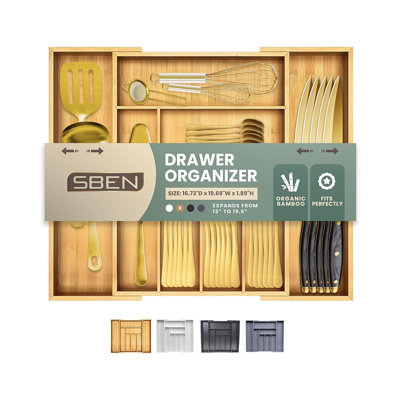  Expandable Drawer Organizer for Utensils Holder, Adjustable Cutlery Tray, 8 Slots, Premium Wood Drawer Dividers for Silverware, Flatware, Knives, Kitchen Storage (Bamboo, Large)