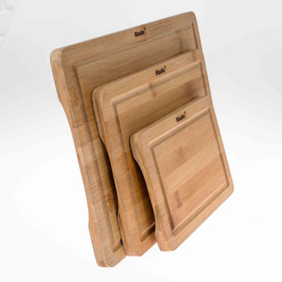 Planches à découper en bois pour la cuisine avec rainure à jus et poignées - Ensemble de 3 planches à découper en bambou - Plateaux de service en bois