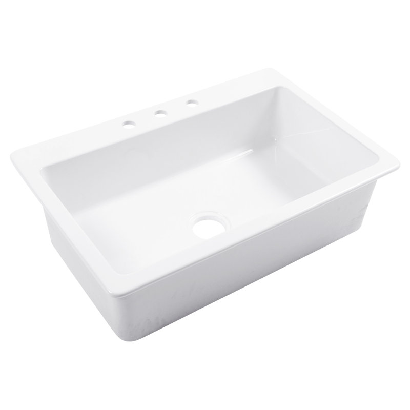 Jackson Crisp Fireclay 33" Single Bowl Drop-In Kitchen Sink, 3, 33", Crisp White