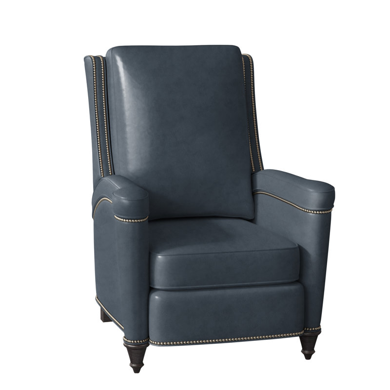 Mayes Recliner, Aline Light Gray Stonewash Genuine Leather, Gunmetal, Plantation