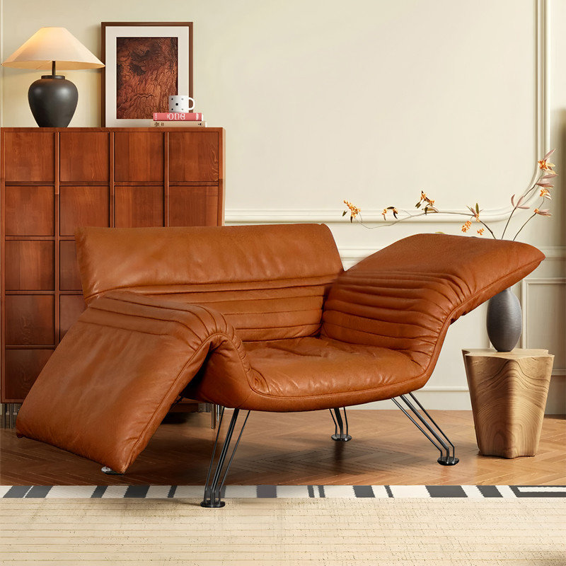 Wax Pull-Up Leather Recliner Lounge Chair, Adjustable Backrest & Armrests, Modern Accent Chair for Living Room, Brown