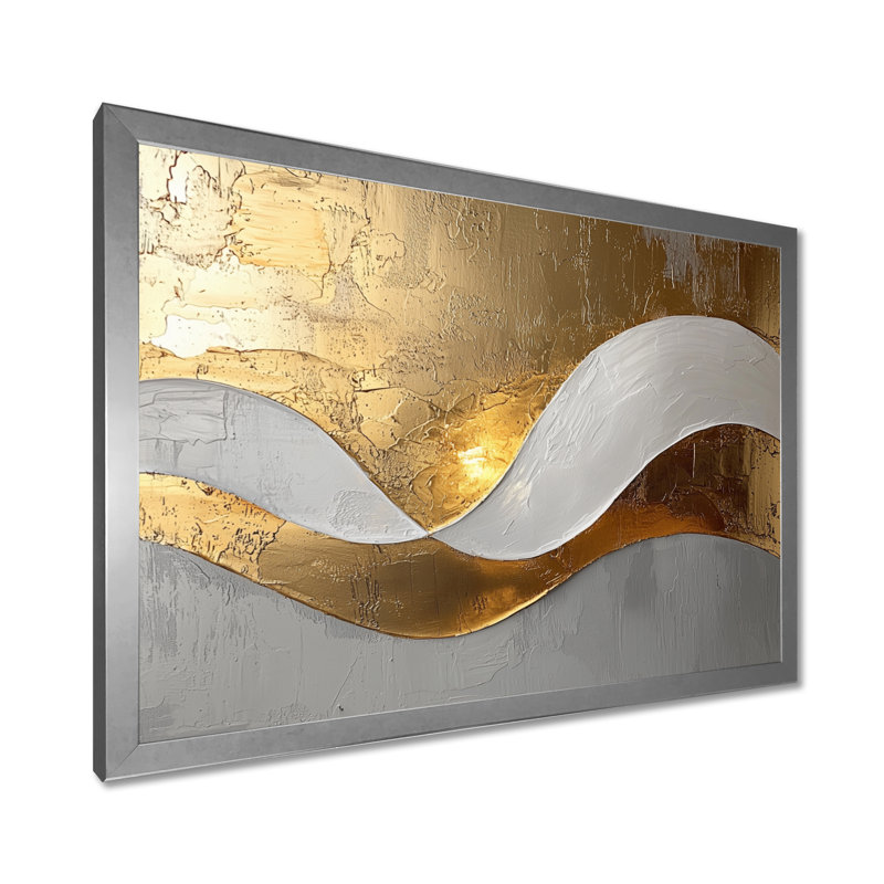 Amaro I - Abstract Large Wall Art, Argent argent, Cadre simple, H 16 po x l 32 po