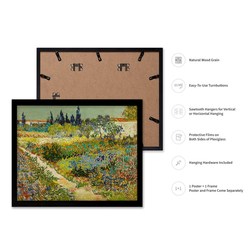 Van Gogh - Jardin à Arles No1, Cadre noir, Affiche, H 24 po x l 32 po
