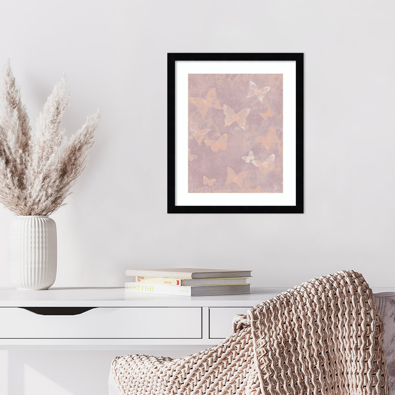 «Blush Butterfly Flight I» par Tim Otoole, reproduction d'art encadrée sur bois, H 17 po x l 15 po