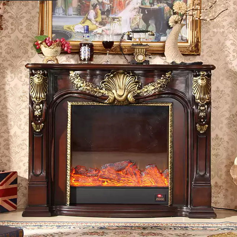 Nut-Brown Solid + Manufactured Wood Electric Fireplace