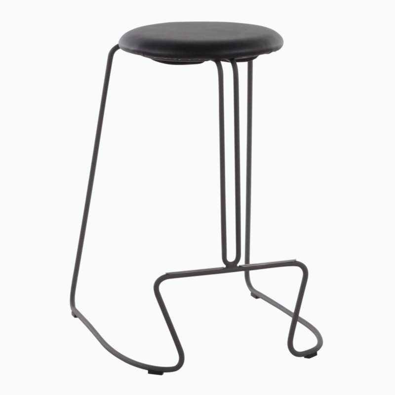 Black Steel and Faux Leather Backless Counter Stool
