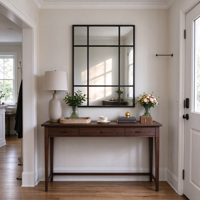 100 x 75 cm Window Pane Mirror Metal Framed Wall Mirror Overmantel Mirror for Living Room Hallway Dining Room & Bedroom