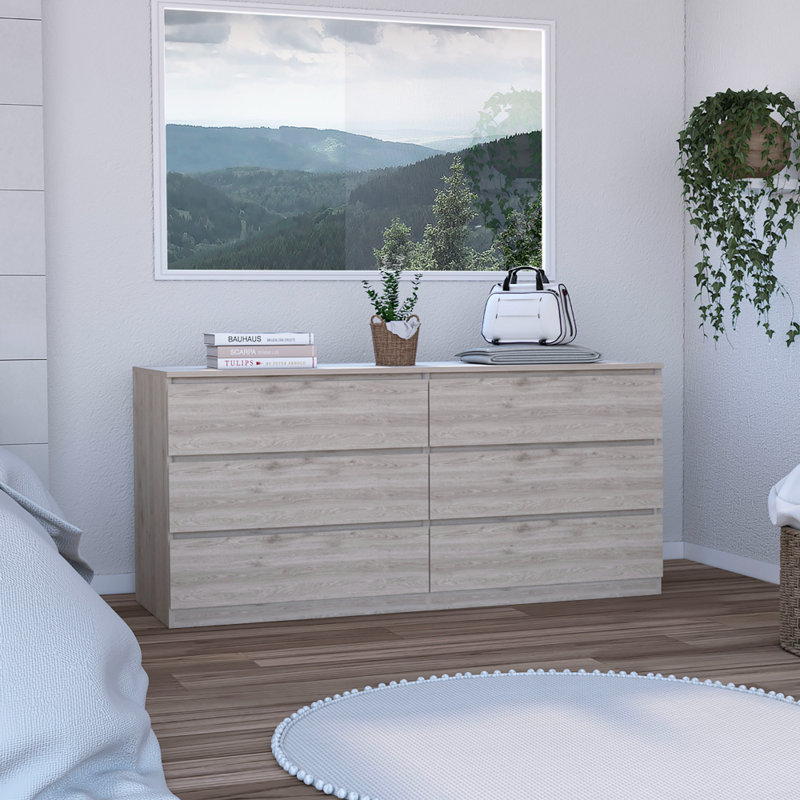 Commode double 6 tiroirs, poignées en métal, Gris