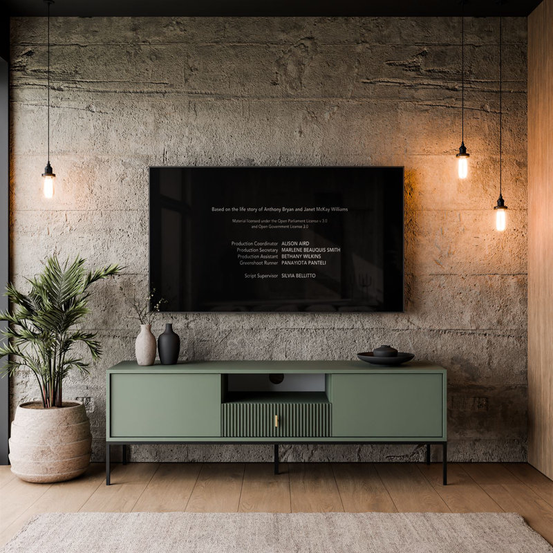 TV Stand MIDNIGHT 154 cm with gold handle, Smoke Green