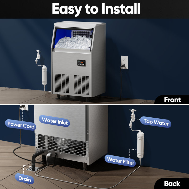 CIM Coolski 100 Lb. Daily Production Cube Clear Ice Under Counter Built-in Freestanding Ice Maker Machine
