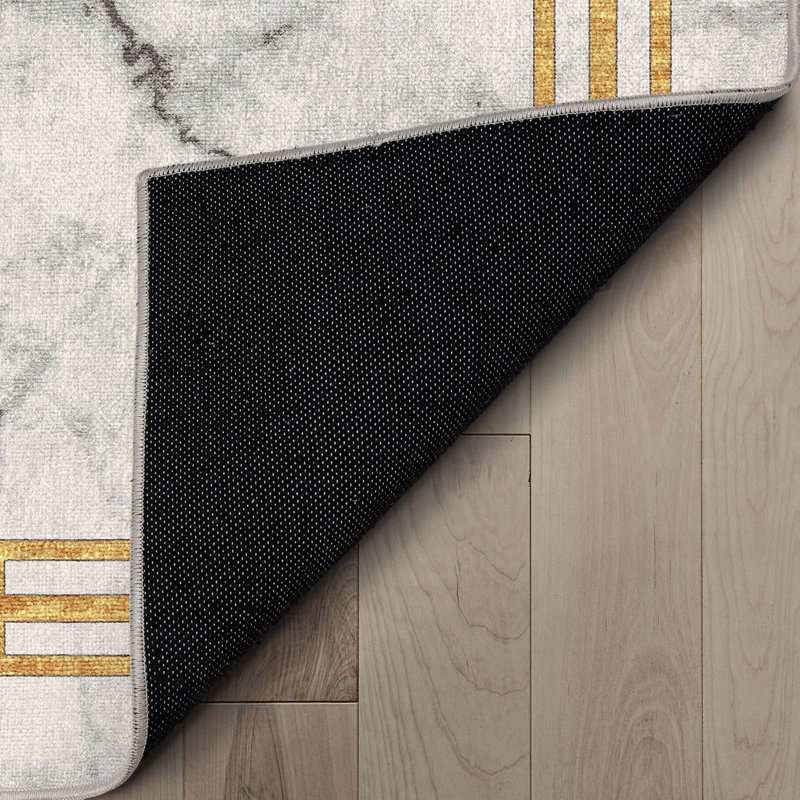 Gerde Marble Beige Abstract Pattern Flat-Pile Rug, Rectangle 3'3" x 5'