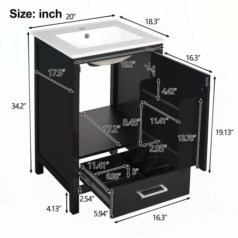 Meuble-lavabo de salle de bain avec lavabo en céramique, Noir