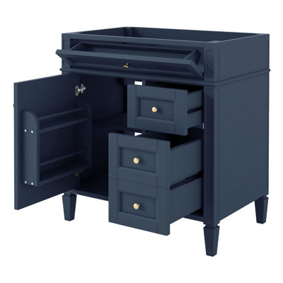 Armoire de meuble-lavabo moderne de 30 po en bleu, bois massif et panneau de fibres à densité moyenne, évier non inclus