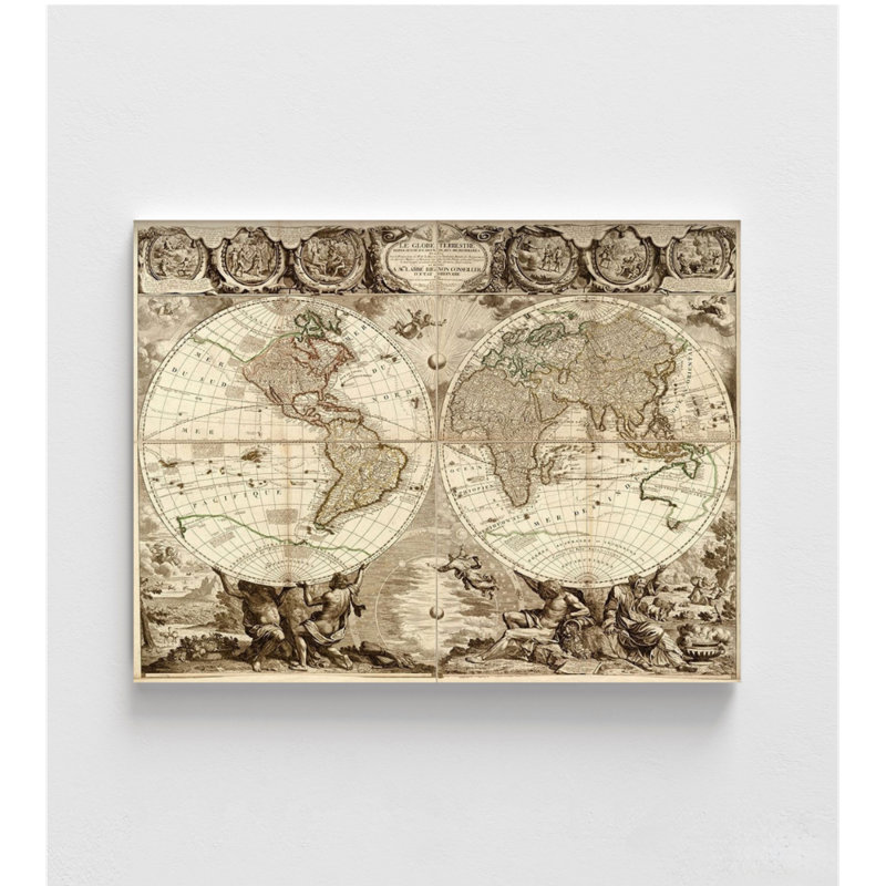 Globe terrestre en 1708, art mural carte du monde, affiche de globe terrestre rétro, cadeau de bibliothèque antique, décor de hall d'entrée de bureau, art mural cafétéria