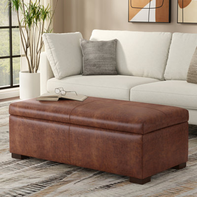 Gabbie 48"W Upholstered Vegan Leather Contemporary Rectangular Lift-Up Storage Ottoman Bench with Hidden Storage