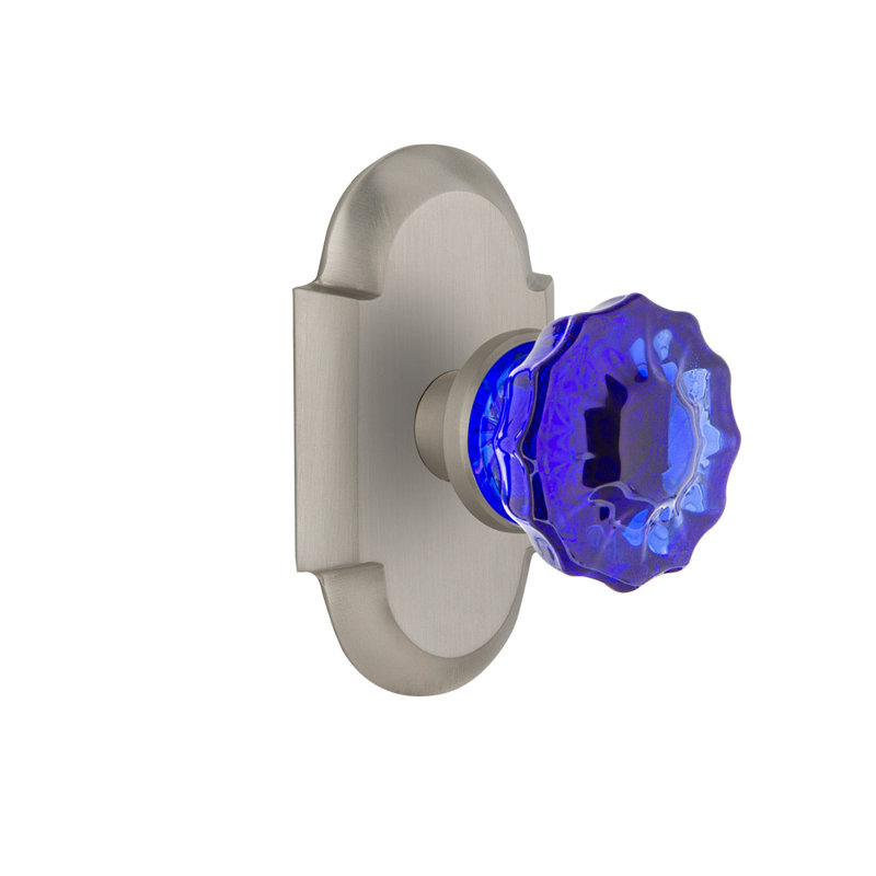 Cottage Plate with Crystal Cobalt Door Knob, Satin Nickel, 2 3/8