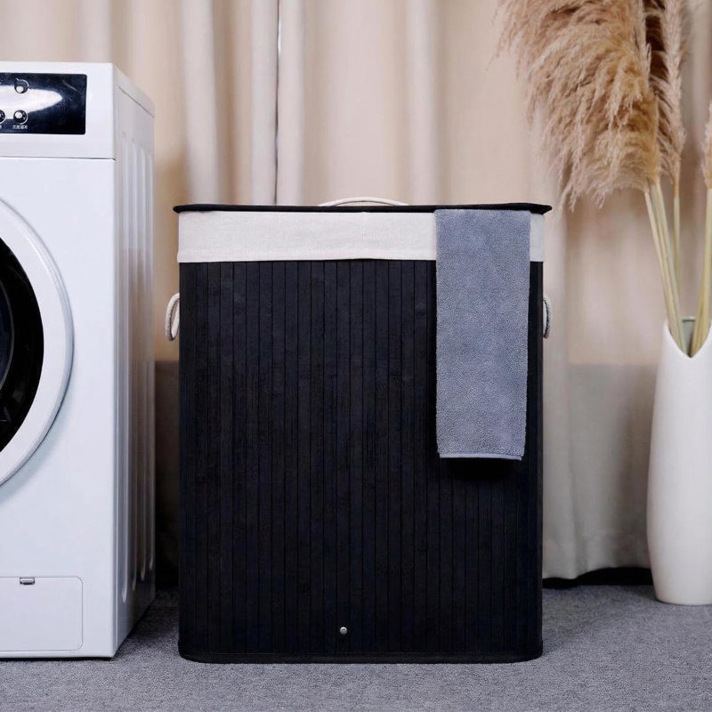 Panier à linge 27,5 gallons en bambou avec couvercle, panier à linge pliable avec doublure lavable et deux poignées, grand panier à linge sale pour la salle de lavage, la chambre à coucher