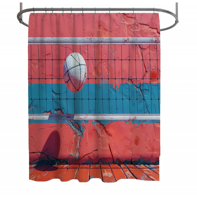 11930_ Rideau de douche vballball - Décoration de salle de bain sport, L 70 po x L 93 po