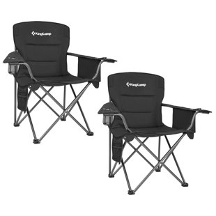 Chaise pliante rembourrée Kingcamp avec porte-gobelet, glacière et poche, noir (paquet de 2) (Ensemble de 2)