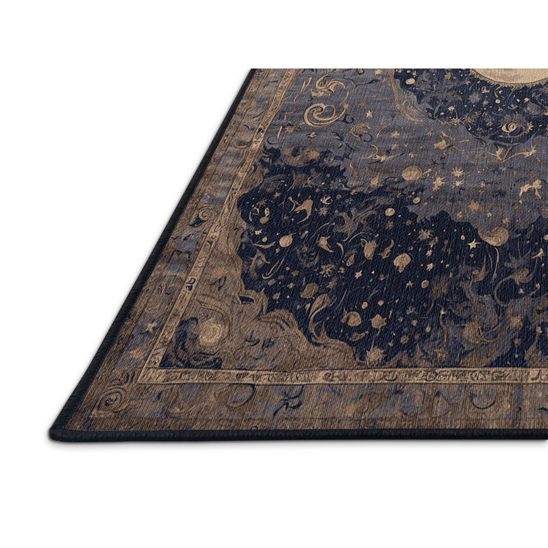 Machine Washable Black Area Rug, Round 7'