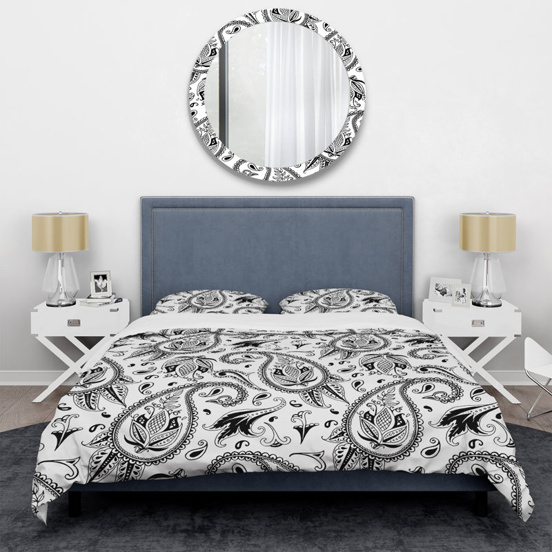 Cachemire floral blanc - ensemble de housse de couette abstrait - polyester microfibre