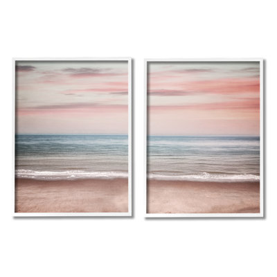 Pink Coastal Sunset Framed On Wood 2 Pieces Print -  Stupell Industries, a2-644_wfr_2pc_11x14