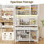 Grande armoire de rangement blanche cannelée avec station de charge et lumière DEL | Tablettes réglables, comptoir ouvert et tiroirs de rangement, grand garde-manger pour la cuisine, la salle à manger et le salon