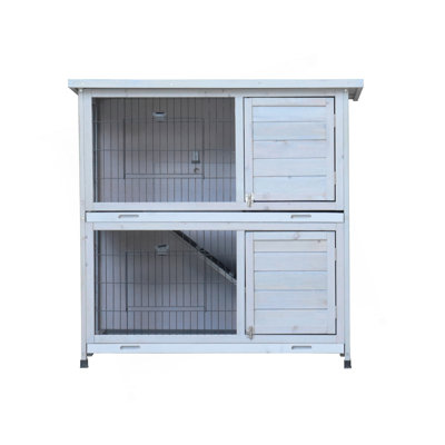 Cage à lapin pour l'extérieur, cage pour lapin à 2 étages pour l'intérieur, cage pour lapin avec 2 plateaux anti-fuites amovibles, cages pour animaux de compagnie avec rampe antidérapante, toit imperméable, clôture pour petits animaux