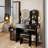 Small Space Left Drawer Desktop Vanity Table + Cushioned Stool, 2 AC+2 USB Power Station-307518042