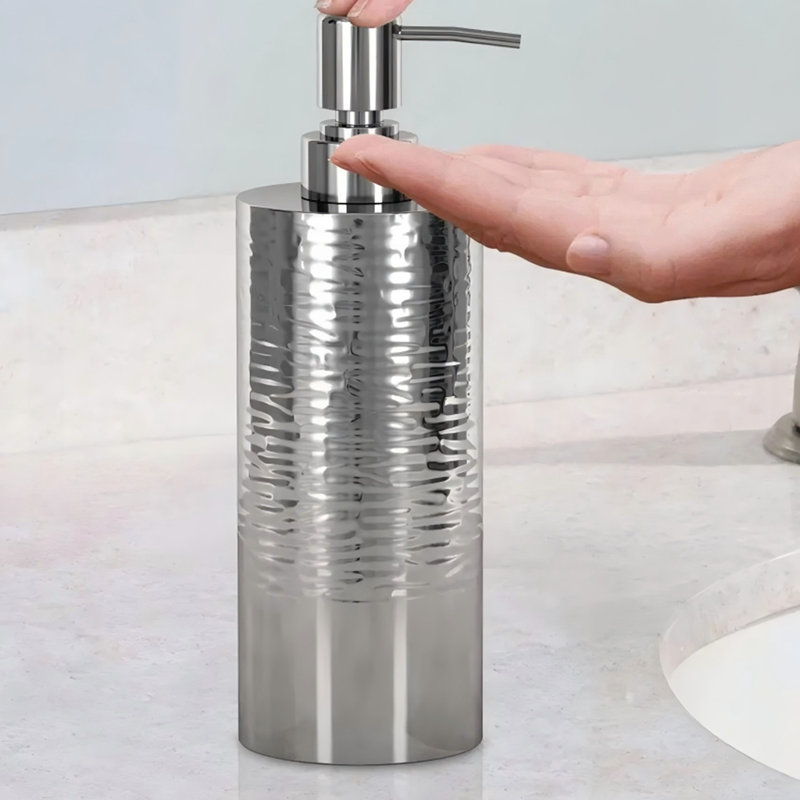 Distributeur de savon liquide en acier inoxydable brillant / martelé, pompe durable pour la salle de bain et la cuisine, utilisation polyvalente