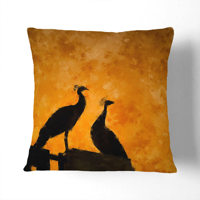 Silhouette of Two Peacocks Cushion with Filling, 40cm H x 40cm W x 15cm D, White