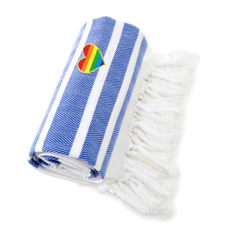  Serviette de plage turque en coton, Bleu / blanc