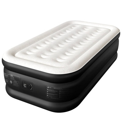 Matelas simple pour lit simple 18 po CHERIMOR, pompe électrique intégrée incluse, étui de transport inclus, chambre simple, utilisation intérieure / extérieure, capacité de 500 lb, noir
