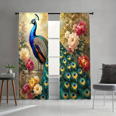 Ensemble de 2 rideaux filtrant la lumière à motif floral paon éclatant, imprimé artistique, style passe-tringle, parfaits pour le salon, la chambre à coucher, la chambre d'amis, une maison de campagne ou une décoration intérieure esthétique.