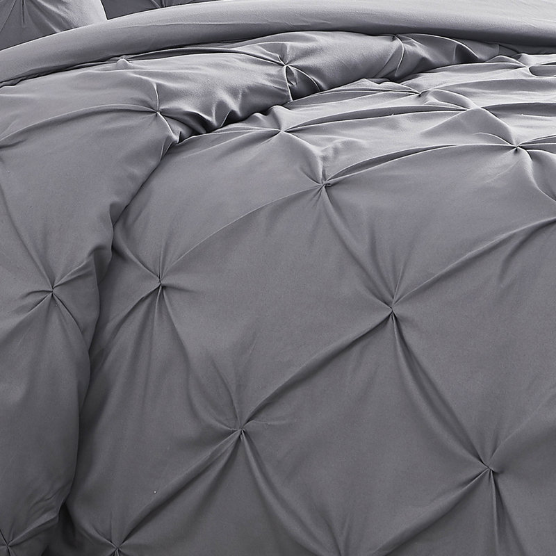 Pinch Pleated, Pintuck Duvet Cover Set with matching shams, Queen Duvet + 2 Standard Shams, Slate