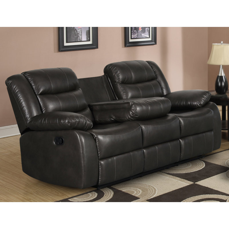 Trista 78'' Faux Leather Reclining Sofa, Dark Gray Velvet