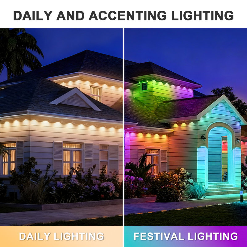 Permanent Outdoor Lights,150ft RGB+IC Outdoor Lights with 72 LED Lights, 50 Scene Modes,App/Remote Control,IP68 Waterproof,for Christmas,Halloween,Daily & Holiday Party Decor,House Roof Lighting