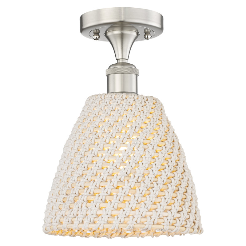 Edison - Bristol Natural - 1 Light 9" Semi-Flush Mount - Brushed Satin Nickel Finish - Natural Shade, Brushed Satin Nickel