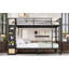 Grand lit superposé en métal pour les adolescents avec tablettes de rangement, tiroirs et panneau perforé, noir-1228707825